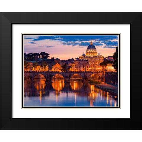 Night view at St. Peters cathedral, Rome Black Modern Wood Framed Art Print with Double Matting by Anonymous