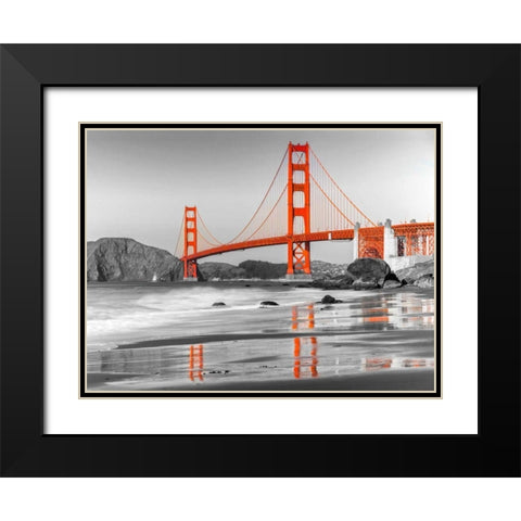 Baker beach and Golden Gate Bridge, San Francisco Black Modern Wood Framed Art Print with Double Matting by Anonymous