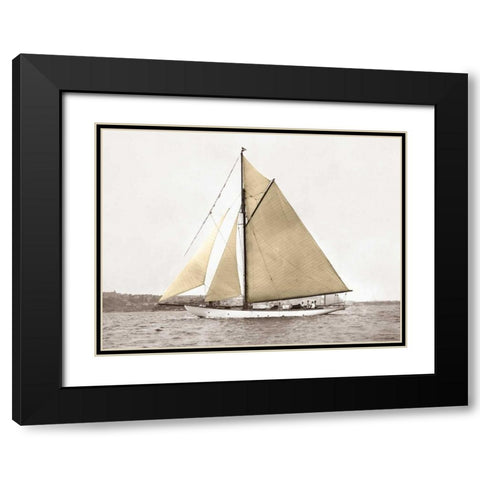 Yacht on Sydney Harbour Black Modern Wood Framed Art Print with Double Matting by Anonymous