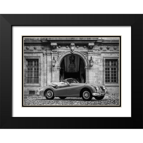 Luxury Car in front of Classic Palace (BW) Black Modern Wood Framed Art Print with Double Matting by Gasoline Images