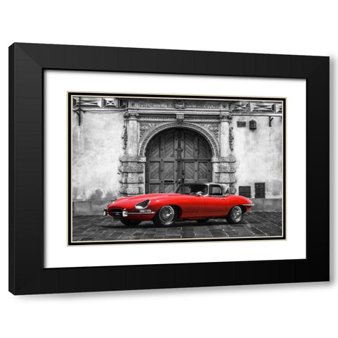 Roadster in front of Classic Palace Black Modern Wood Framed Art Print with Double Matting by Gasoline Images