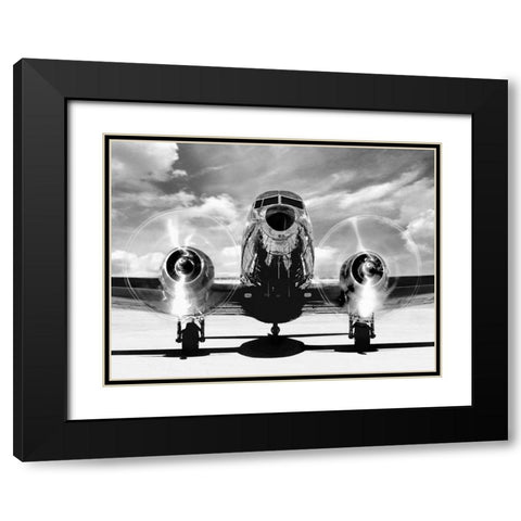 Airplaine taking off Black Modern Wood Framed Art Print with Double Matting by Gasoline Images
