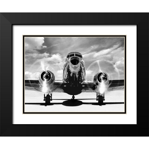 Airplaine taking off Black Modern Wood Framed Art Print with Double Matting by Gasoline Images
