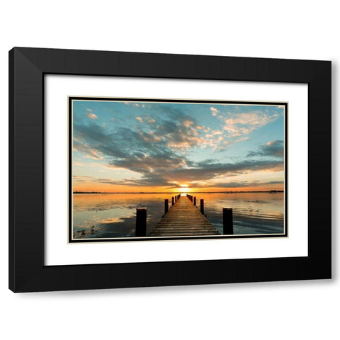 Morning Lights on a Jetty Black Modern Wood Framed Art Print with Double Matting by Pangea Images
