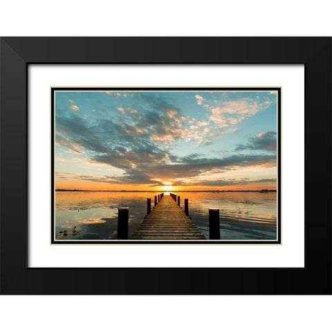 Morning Lights on a Jetty Black Modern Wood Framed Art Print with Double Matting by Pangea Images