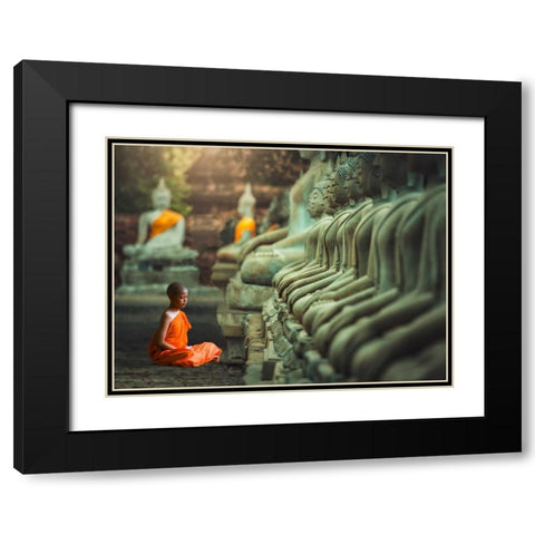 Young Buddhist Monk praying, Thailand Black Modern Wood Framed Art Print with Double Matting by Pangea Images