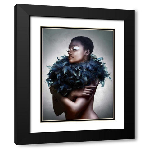 Woman with Feathered Scarf Black Modern Wood Framed Art Print with Double Matting by Lauren, Julian