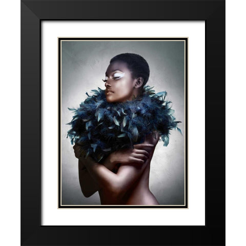 Woman with Feathered Scarf Black Modern Wood Framed Art Print with Double Matting by Lauren, Julian