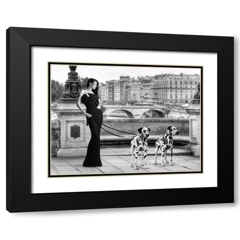 Walking in Paris Black Modern Wood Framed Art Print with Double Matting by Lauren, Julian