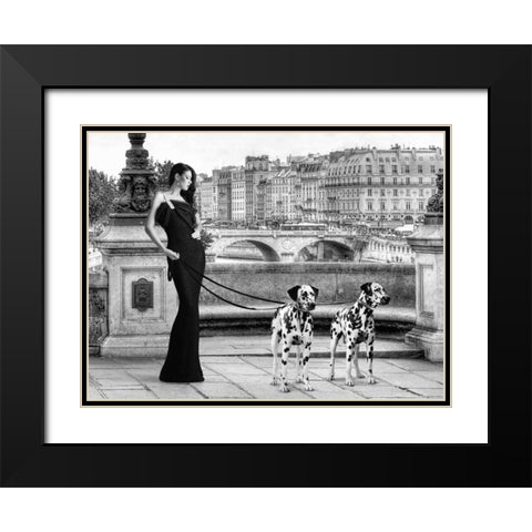 Walking in Paris Black Modern Wood Framed Art Print with Double Matting by Lauren, Julian