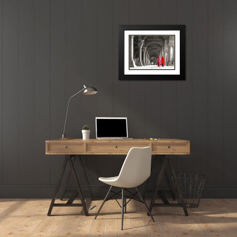 Women in traditional dress, India (BW) Black Modern Wood Framed Art Print with Double Matting by Pangea Images