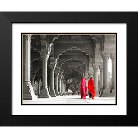 Women in traditional dress, India (BW) Black Modern Wood Framed Art Print with Double Matting by Pangea Images