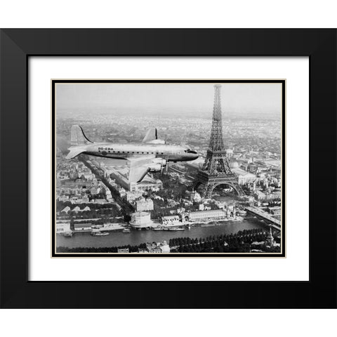 Airplane over Paris Black Modern Wood Framed Art Print with Double Matting by Anonymous
