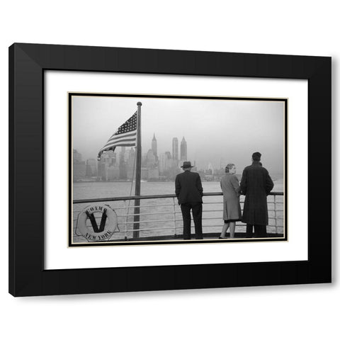 Lower Manhattan seen from the S.S. Coamo leaving New York Black Modern Wood Framed Art Print with Double Matting by Anonymous