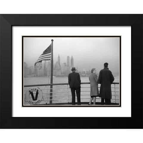 Lower Manhattan seen from the S.S. Coamo leaving New York Black Modern Wood Framed Art Print with Double Matting by Anonymous
