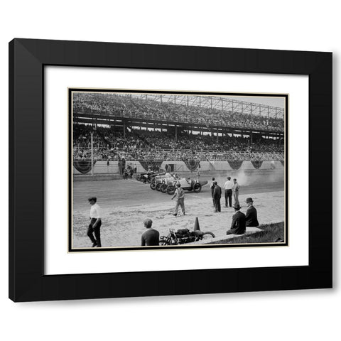 Cars at the start line of the Sheepshead Bay Race Track, New York, 1918 Black Modern Wood Framed Art Print with Double Matting by Anonymous