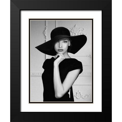 Lady with a hat Black Modern Wood Framed Art Print with Double Matting by Lauren, Julian