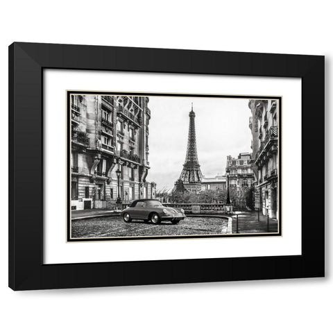 Roadster in Paris Black Modern Wood Framed Art Print with Double Matting by Gasoline Images