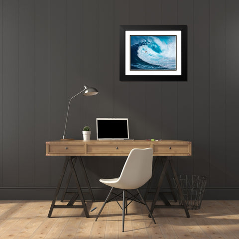 Surfing the big wave, Tasmania Black Modern Wood Framed Art Print with Double Matting by Pangea Images