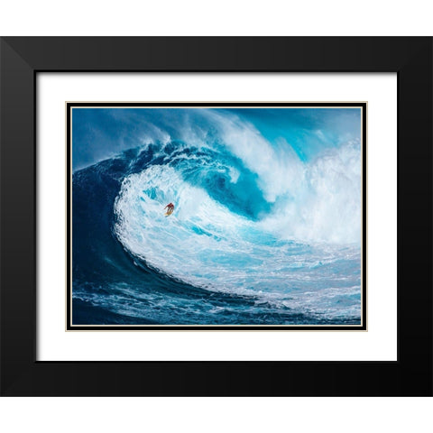 Surfing the big wave, Tasmania Black Modern Wood Framed Art Print with Double Matting by Pangea Images