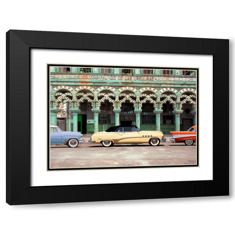 Cars parked in Havana, Cuba Black Modern Wood Framed Art Print with Double Matting by Pangea Images