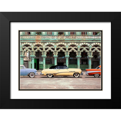 Cars parked in Havana, Cuba Black Modern Wood Framed Art Print with Double Matting by Pangea Images