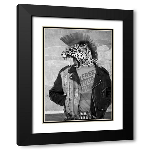 Leopunk Black Modern Wood Framed Art Print with Double Matting by VizLab