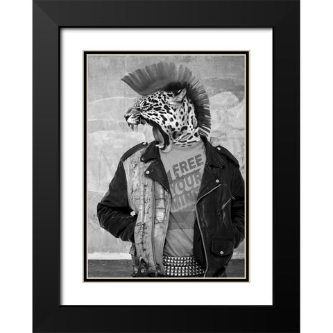 Leopunk Black Modern Wood Framed Art Print with Double Matting by VizLab