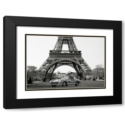 Roadster under the Eiffel Tower - BW Black Modern Wood Framed Art Print with Double Matting by Gasoline Images