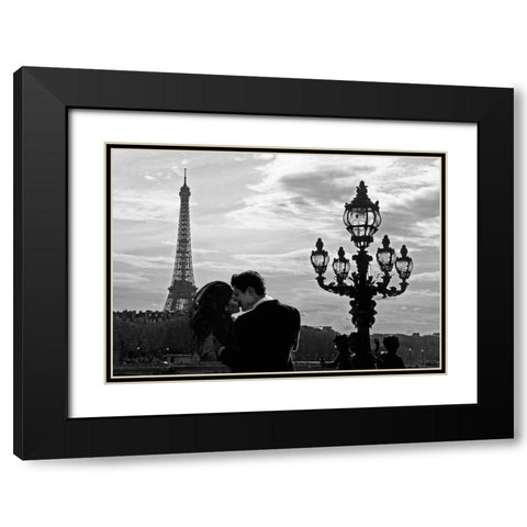 A Kiss in Paris Black Modern Wood Framed Art Print with Double Matting by Lauren, Julian