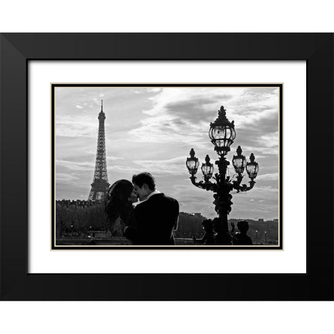 A Kiss in Paris Black Modern Wood Framed Art Print with Double Matting by Lauren, Julian
