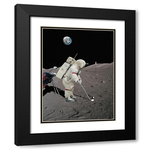 Lunar Golf - NASA Black Modern Wood Framed Art Print with Double Matting by Astrolabs