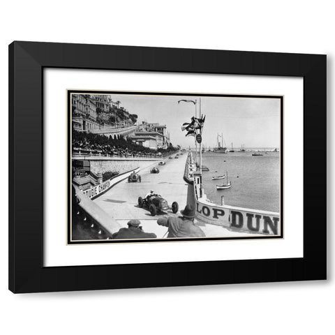 After the start of the 1931 Monaco Grand Prix Black Modern Wood Framed Art Print with Double Matting by Anonymous