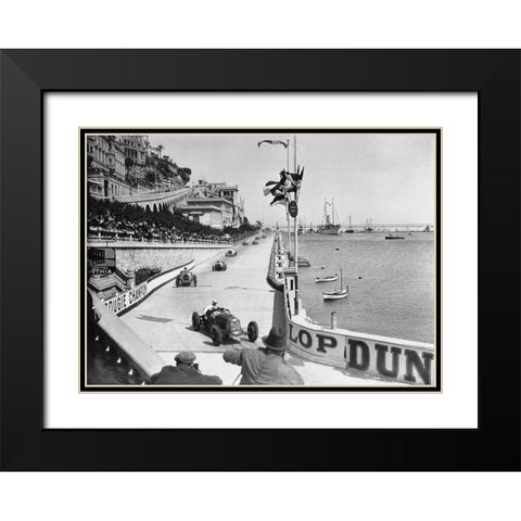 After the start of the 1931 Monaco Grand Prix Black Modern Wood Framed Art Print with Double Matting by Anonymous