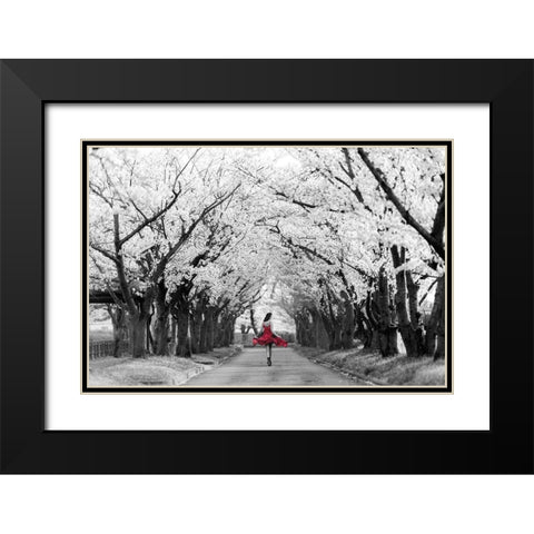 Sakura Girl Black Modern Wood Framed Art Print with Double Matting by Haute Photo Collection