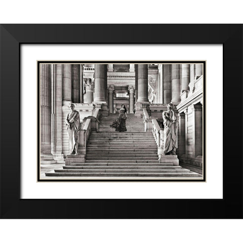 Dame a l escalier (BW) Black Modern Wood Framed Art Print with Double Matting by Haute Photo Collection