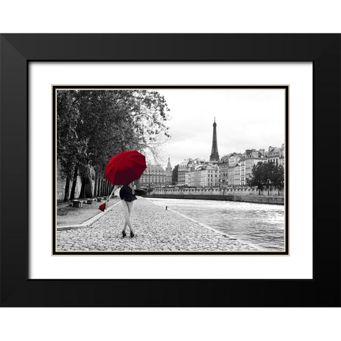 Quai de la Seine Black Modern Wood Framed Art Print with Double Matting by Lauren, Julian