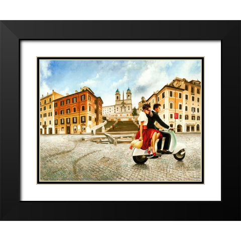 Lovers in Rome Black Modern Wood Framed Art Print with Double Matting by Benson, Pierre