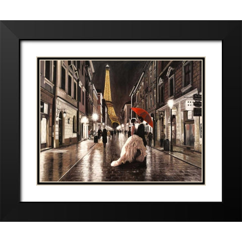 Kissing in Paris Black Modern Wood Framed Art Print with Double Matting by Benson, Pierre