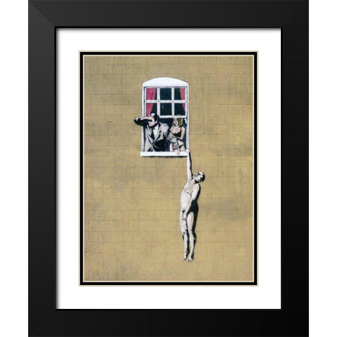 Park Street, Bristol (graffiti attributed to Banksy) Black Modern Wood Framed Art Print with Double Matting by Anonymous (attributed to Banksy)