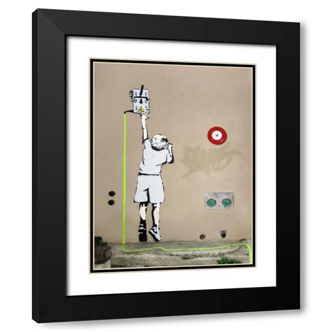 Boy â€“ North 6th Avenue, NYC (graffiti attributed to Banksy) Black Modern Wood Framed Art Print with Double Matting by Anonymous (attributed to Banksy)