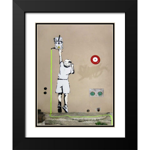 Boy â€“ North 6th Avenue, NYC (graffiti attributed to Banksy) Black Modern Wood Framed Art Print with Double Matting by Anonymous (attributed to Banksy)