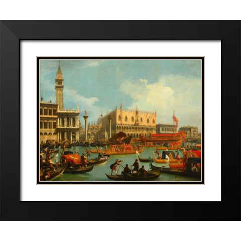 Il ritorno del Bucintoro al molo davanti a Palazzo Ducale Black Modern Wood Framed Art Print with Double Matting by Canaletto
