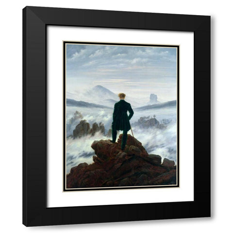 Wanderer Above the Sea of Fog Black Modern Wood Framed Art Print with Double Matting by Friedrich, Caspar David