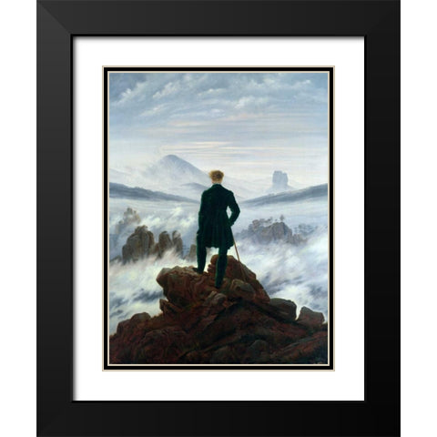 Wanderer Above the Sea of Fog Black Modern Wood Framed Art Print with Double Matting by Friedrich, Caspar David