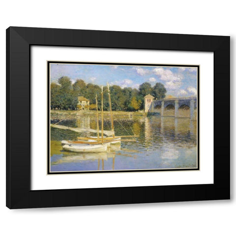 The Bridge at Argenteuil Black Modern Wood Framed Art Print with Double Matting by Monet, Claude