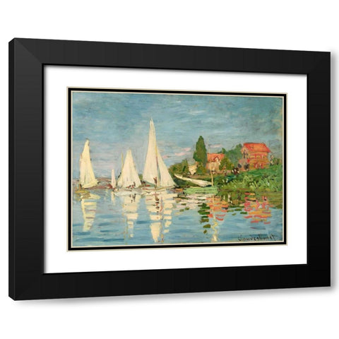 Regatta at Argenteuil Black Modern Wood Framed Art Print with Double Matting by Monet, Claude