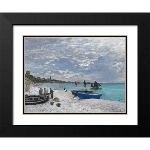 The Beach at Sainte-Adresse Black Modern Wood Framed Art Print with Double Matting by Monet, Claude
