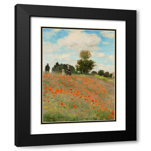 Coquelicots Black Modern Wood Framed Art Print with Double Matting by Monet, Claude