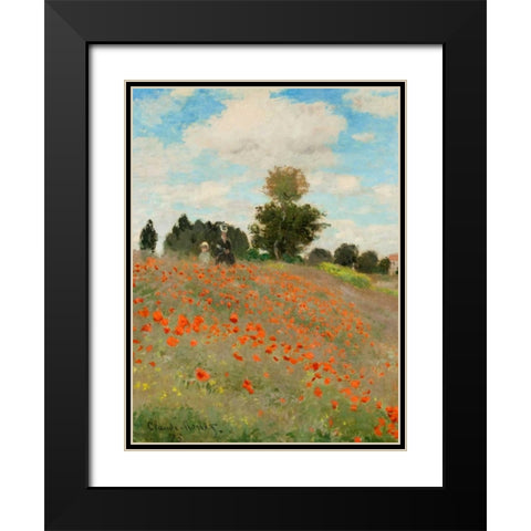 Coquelicots Black Modern Wood Framed Art Print with Double Matting by Monet, Claude